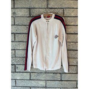 Levis Cream Zip-Up Jacket With Red & Navy Stripes And Embroidered Patch Details